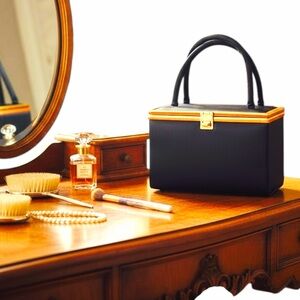 Vintage Navy Satin Fabric Box Purse